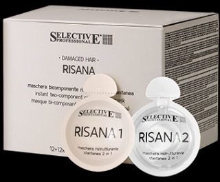 Dvoufázová restrukturalizace kutikuly pro poškozené a namáhané vlasy - RISANA - INSTANT TWO-COMPONENT RESTRUCTURING MASK - balení po 24 sáček x 15ml