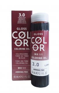 GLOSS COLOR Demi-permanentní barva na vlasy tón v tónu na bázi oleje s kyselým pH bez amoniaku - 60 ml Odstíny GLOSS COLOR: GLOSS COLOR 3.0 60ml