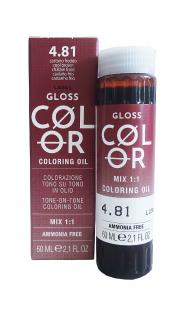 GLOSS COLOR Demi-permanentní barva na vlasy tón v tónu na bázi oleje s kyselým pH bez amoniaku - 60 ml Odstíny GLOSS COLOR: GLOSS COLOR 4.81 60ml