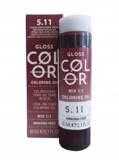 GLOSS COLOR Demi-permanentní barva na vlasy tón v tónu na bázi oleje s kyselým pH bez amoniaku - 60 ml Odstíny GLOSS COLOR: GLOSS COLOR 5.11 60ml