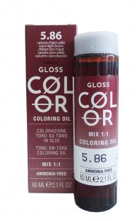 GLOSS COLOR Demi-permanentní barva na vlasy tón v tónu na bázi oleje s kyselým pH bez amoniaku - 60 ml Odstíny GLOSS COLOR: GLOSS COLOR 5.86 60ml