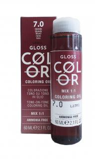 GLOSS COLOR Demi-permanentní barva na vlasy tón v tónu na bázi oleje s kyselým pH bez amoniaku - 60 ml Odstíny GLOSS COLOR: GLOSS COLOR 7.0 60ml