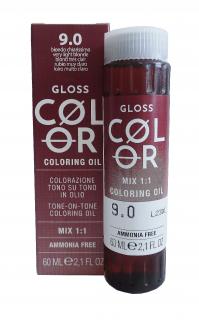 GLOSS COLOR Demi-permanentní barva na vlasy tón v tónu na bázi oleje s kyselým pH bez amoniaku - 60 ml Odstíny GLOSS COLOR: GLOSS COLOR 9.0 60ml