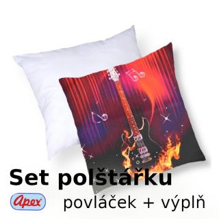 3D povláček na polštářek APEX - Ohnivá kytara - SET Polštářek s výplní + Povláček