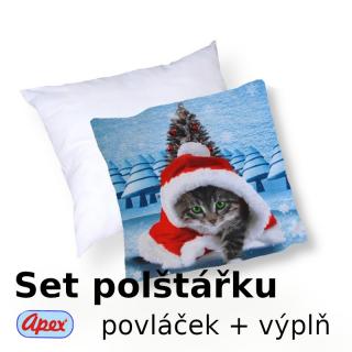 3D povláček na polštářek APEX - Vánoční kočka - SET Polštářek s výplní + Povláček