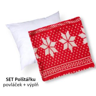 Mikroplyšový povláček na polštář - červená vločka - SET Polštářek s výplní + Povláček