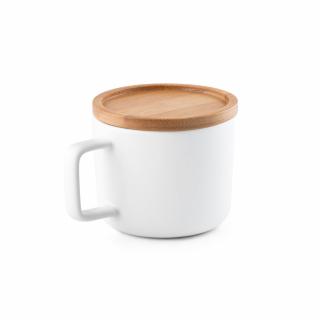 Keramický hrnek s víčkem a podšálkem z bambusu Fangio 250 ml Barva: bílá