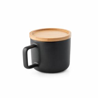 Keramický hrnek s víčkem a podšálkem z bambusu Fangio 250 ml Barva: černá