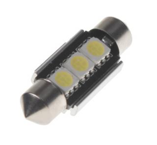 LED AUTOŽÁROVKA SUFIT (36mm) BÍLÁ, 12V, 3LED/3SMD S CHLADIČEM 2KS (LED žárovka s paticí sufit (36 mm), bílá, s vestavěným rezistorem 2ks)