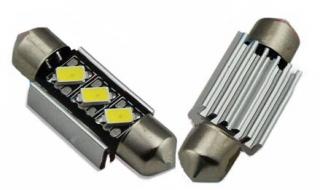 LED SUFIT (36MM) BÍLÁ, 12V, 3LED/5630SMD S CHLADIČEM 2 KS (Nová generace LED autožárovek s paticí sufit 2ks)