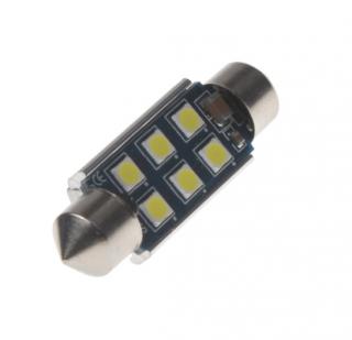 LED SUFIT (39mm) bílá, 12V, 6LED/3030SMD 2 KS (Nová generace LED autožárovek s paticí sufit 39 mm 2 ks)