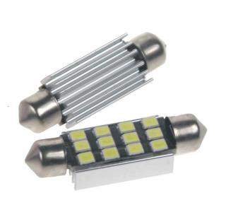 LED SUFIT (42MM) BÍLÁ, 12V, 12LED/2835SMD S CHLADIČEM 2 KS (4. generace LED žárovek 2 ks)