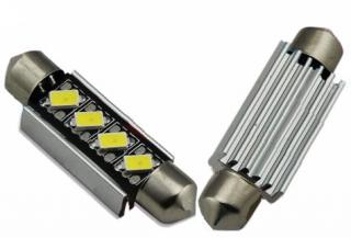 LED SUFIT (42MM) BÍLÁ, 12V, 4LED/5630SMD S CHLADIČEM 2 KS (Nová generace LED autožárovek s paticí sufit 2 ks)
