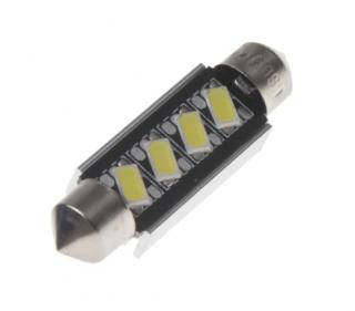 LED ŽÁROVKA sufit (42mm) BÍLÁ, 12V, 4LED/5630SMD S CHLADIČEM 2 KS (Nová generace LED autožárovek s paticí sufit, bílá 4 LED/5630SMD 2 ks)