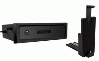UNIVERZÁLNÍ PLASTOVÁ PŘIHRÁDKA DO OTVORU DIN S DRŽÁKEM NA IPHONE 5/5S/5C/6/6S/7/8/X/Xs (Plastová přihrádka do otvoru DIN s držákem na iPhone)