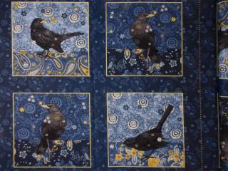Henry Glass Black Birds Calling Block Navy