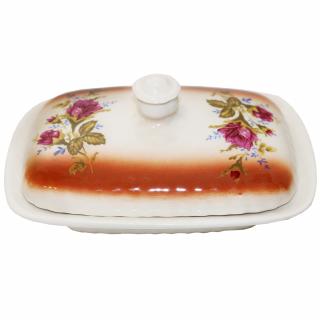Máslenka - dóza na máslo - červená růže (19x13x6,5 cm)