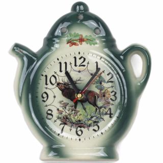 Porcelánové hodiny - myslivecký motiv / zelený (šířka - 22 cm, výška - 25 cm)