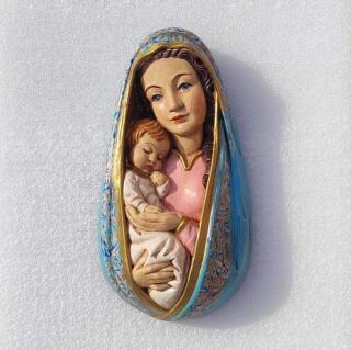 Reliéf Panna Marie s Jezulátkem, světle modrá - 27 cm (Plastika )