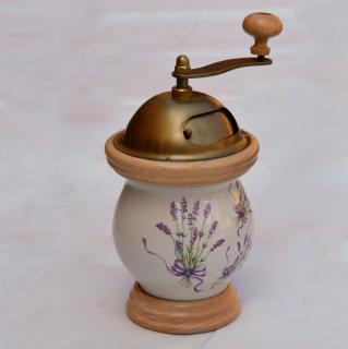 Ruční stolní porcelánový mlýnek na kávu - levandule (výška 21 cm)