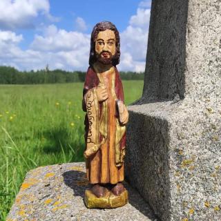 Soška Svatý Bartoloměj - 33 cm (Sv. Bartoloměj patron řezníků, koželuhů, zpracovatelů kůže, lovců kožešin, ševců, krejčích, obuvníků, knihvazačů; také pastevců, sedláků, vinařů, pekařů, obchodníků s olejem, sýrem a solí; sádrařů, štukatérů, i horníků.)