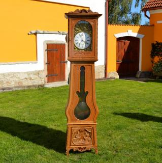 Starožitné podlahové stojací hodiny s korunkou (Unikátní zdobené hodiny)