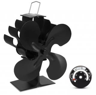 Teplem poháněný ventilátor 4 lopatky s teploměrem