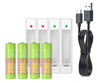 4x nabíjecí AA 3300mWh 1,5V baterie + nabíječka Soshine