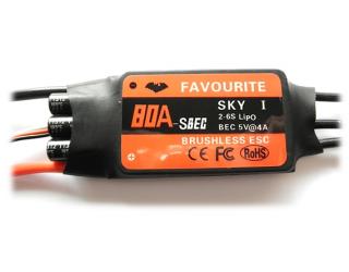 Regulátor otáček 80A Favourite SKY SBEC (2-6S)  82g  ESC - Air/Heli
