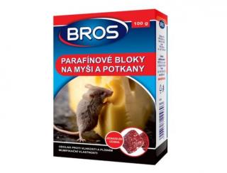 Bros - parafinové bloky na myši, krysy a potkany 100 g│umisťujte pouze do nástrahových stanic, které jsou zajištěny proti náhodnému otevření
