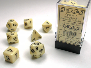 Chessex sada kostek (7 kostek) Barva: Slonovinová & Černá