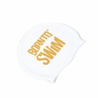 Bezešvá plavecká silikonová čepice BÍLÁ BornToSwim® ZLATÉ logo Barva: Bílá