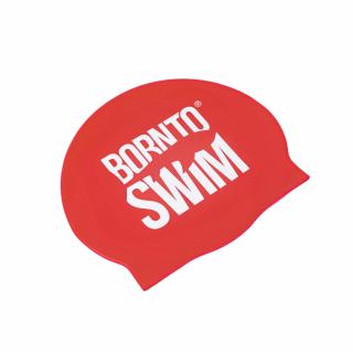 Bezešvá plavecká silikonová čepice ČERVENÁ BornToSwim® BÍLÉ logo Barva: Červeno/bílá