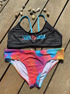 Dámské bikiny DUHOVÉ s černou BornToSwim® Barva: Duhová/černá, Plavky: Dámské, Velikost: M