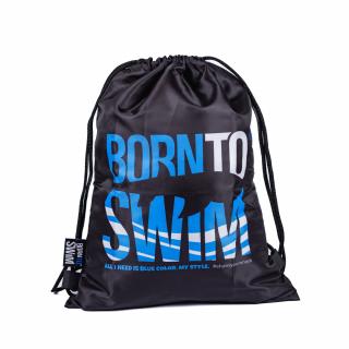 Lehký sportovní vak BornToSwim® Swimbag - Černá s modro-bílým logem Barva: Černá/modro-bílá