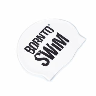 Plavecka-silikonová čepice BÍLÁ BornToSwim® Classic ČERNÉ logo Barva: Bílo/černá