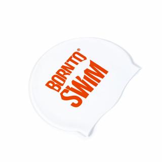 Plavecká silikonová čepice BÍLÁ BornToSwim® Classic ORANŽOVÉ logo Barva: Bílo/oranžová
