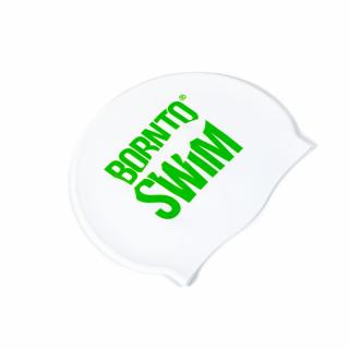 Plavecká silikonová čepice BÍLÁ BornToSwim® Classic ZELENÉ logo Barva: Bílo/zelená