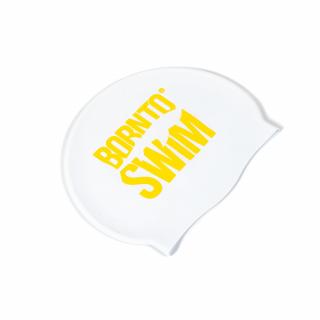 Plavecká silikonová čepice BÍLÁ BornToSwim® Classic ŽLUTÉ logo Barva: Bílo/žlutá