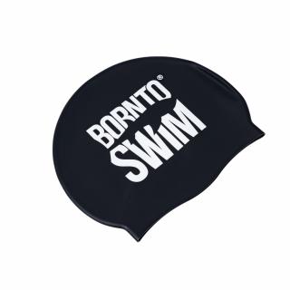 Plavecká silikonová čepice ČERNÁ BornToSwim® Classic BÍLÉ logo Barva: Černo/bílá