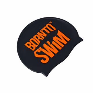 Plavecká silikonová čepice ČERNÁ BornToSwim® Classic ORANŽOVÉ logo Barva: Černo/oranžová