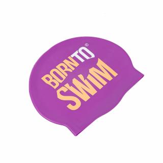 Plavecká silikonová čepice FIALOVÁ BornToSwim® s KRÉMOVO-BÍLÝM logem Barva: Fialová/oranžovo-bílá