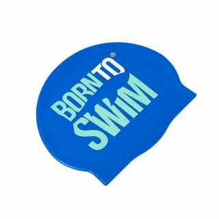 Plavecká silikonová čepice MODRÁ BornToSwim® s MÁTOVO-BÍLÝM logem Barva: Modro/mátovo-bílá