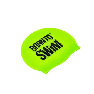 Plavecká silikonová čepice REFLEXNĚ ZELENÁ BornToSwim® ČERNÉ logo Barva: Reflexně zelená