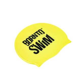 Plavecká silikonová čepice REFLEXNĚ ŽLUTÁ BornToSwim® ČERNÉ logo Barva: Reflexně žlutá