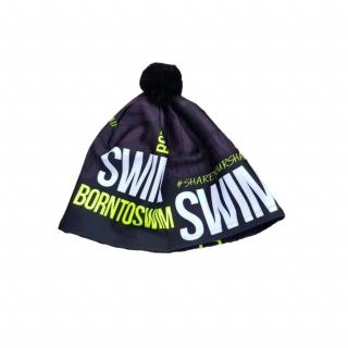 Zimní čepice černá BornToSwim® se žlutým logem a černou bambulí Barva: Černo/žlutá, Velikost: L