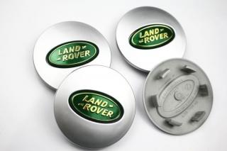 Středové pokličky LAND ROVER stříbrná/zelená  (průměr vnější 63mm/ vnitřní 48mm) 4ks (Uvedená cena je za 4ks)