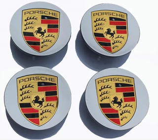Stříbrné lesklé středové pokličky pro Porsche Macan 65mm 4Ks (uvedená cena je za všechny 4 kusy)