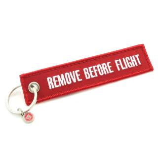 klíčenka REMOVE BEFORE FLIGHT červeno/bílá