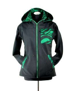 PUNK BUNDA SOFTSHELL ZIMNÍ SE ZELENOU ZEBROU, PODŠITÁ FLEECEM - DÁMSKÁ